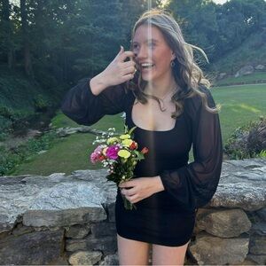 Windsor Black Mini Dress with Sheer Sleeves